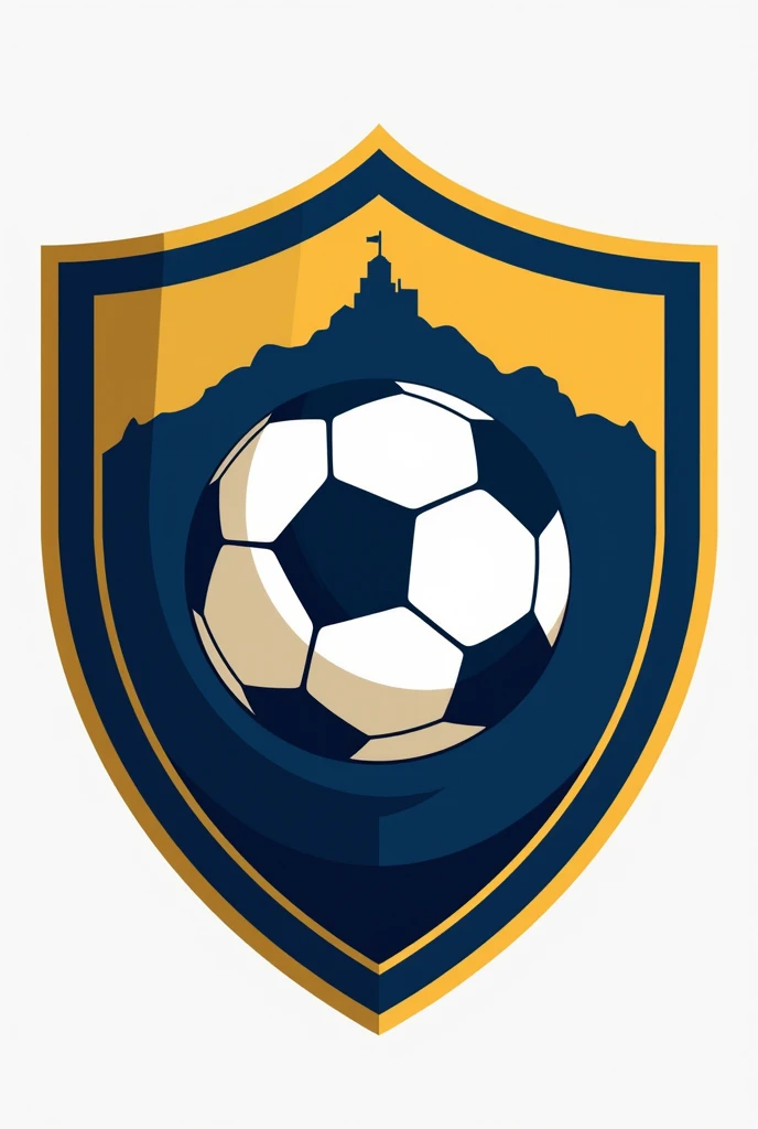 Shield for soccer team , WITHOUT LETTERS AND THAT THE COLOR GOLD WITH BLUE AND WHITE PREDOMINATES AND THAT IT IS ELEGANT AND THAT IT INCLUDES AN ELEGANT SOCCER BALL WITHOUT LETTERS OR NUMBERS AND THAT YOU HAVE AN IMAGE OF THE MONSERRATE HILL, THAT SAME SHIELD BUT WITHOUT THE WORD MONSERRATE