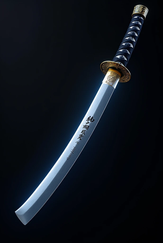 A katana with the following characteristics: 1. I want a curved blade, with a blade length of 80cm, with an inscription in Japanese that says “Lightning” and that is balanced between thin and thick.
2. 1060 steel and a brilliant finish.
3. A round shaped tsuba, with an elaborate design that reflects the sun, made of brass.
4. Standard length handle, with silk wrap, with a black and blue color combination wrap, sin menuki.
5. Material for me (lacquered wood), with a normal design keeping the black and blue colors combined with the handle and engravings that reflect the sun but without ceasing to use the black and blue colors.
6. Let it be balanced between light and heavy with the balance towards the handle.
7. With details that resemble the katanas from the anime and manga Kimetsu no Yaiba 8. An efficient katana for combat and resistant to rust.