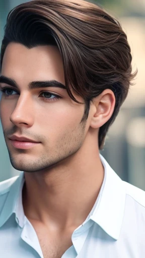 Handsome young man Abravanel medium hair focus on face