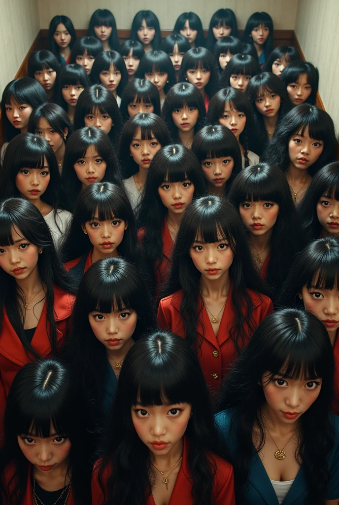 3000 long-haired, realistic Asian girls in Harajuku look at me in a small room