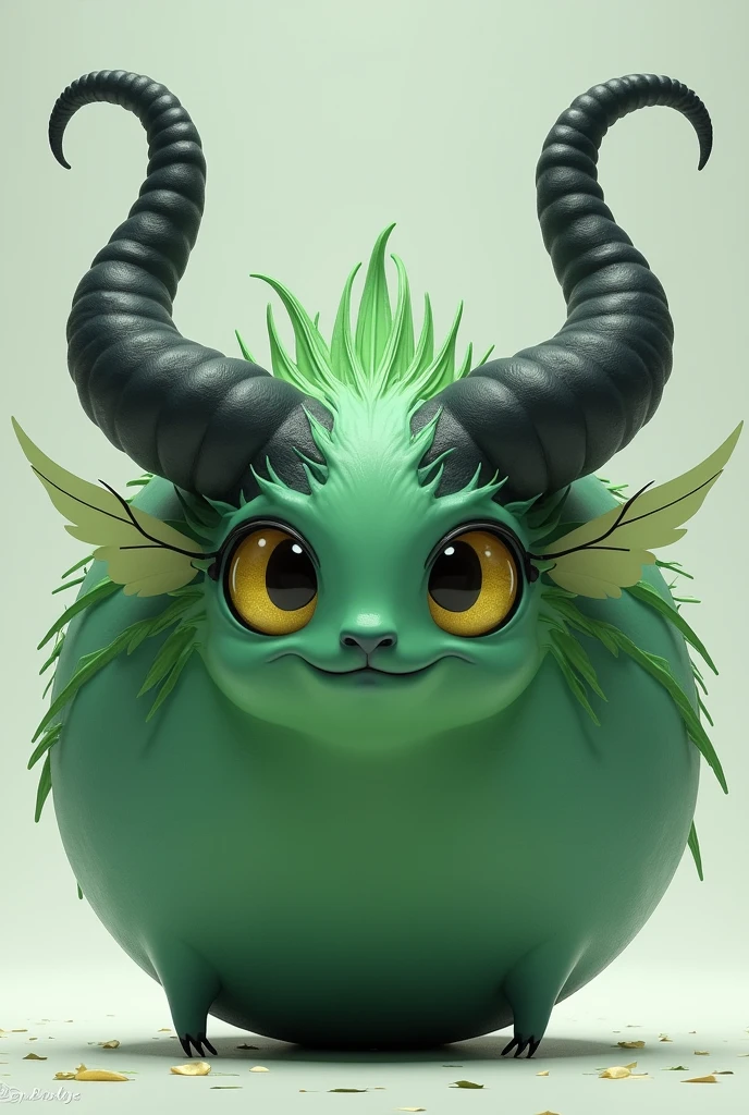 Make me a green circle with wings on the eyes and big black horns