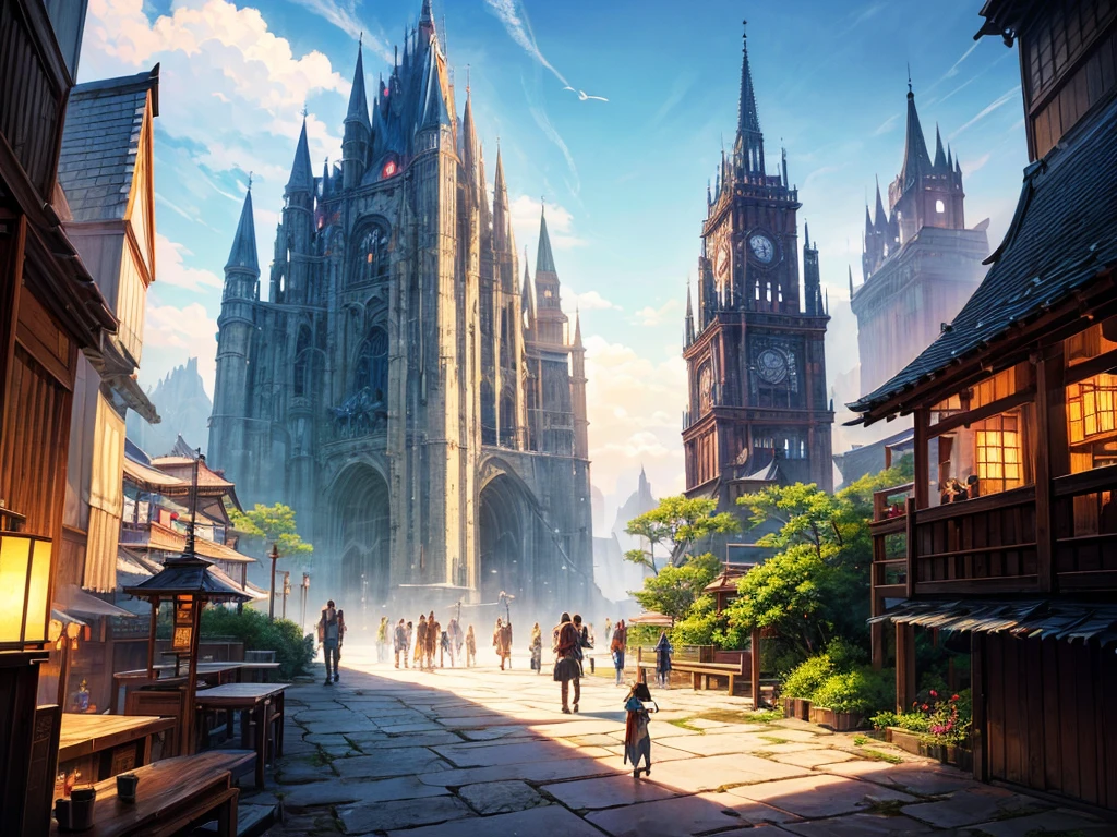 (masterpiece, super high quality), ((background, Different world, Fantasy:1.5)), Izakaya, crowd,
