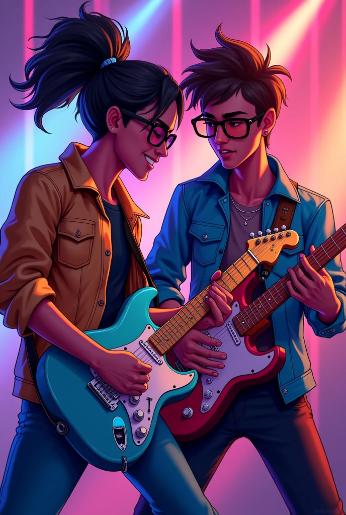 boyfriends fnf with black glasses playing electric guitar