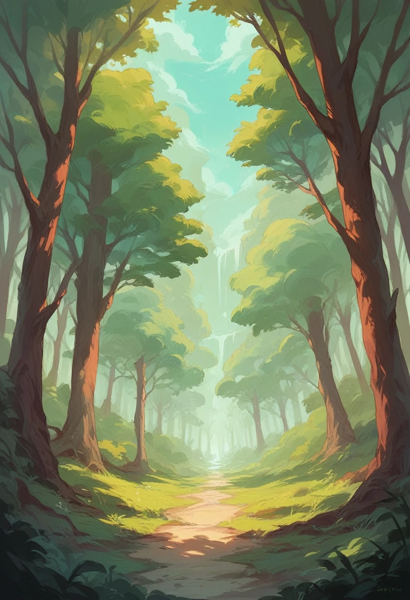 An immense forest , dense and with huge trees, lots of green and a beautiful view