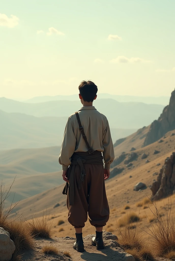 Back of a short man looking at the horizon