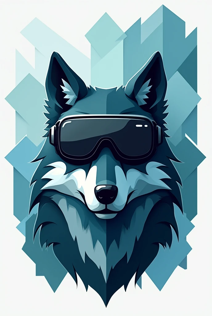 Instagram logo, wolf head looking left with black drone goggles, Cubism in Cyan and Silver, that the image has few details. icon