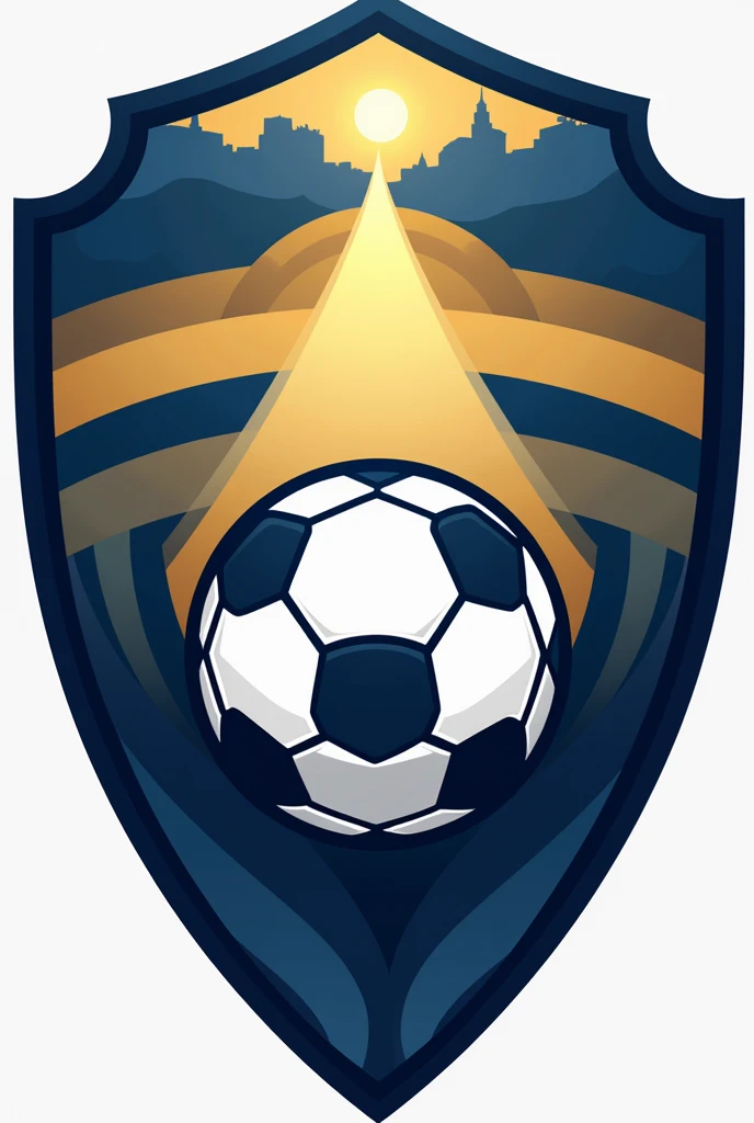 Shield for soccer team , WITHOUT LETTERS AND THAT THE COLOR GOLDEN WITH BLUE AND WHITE PREDOMINATES AND THAT IT IS ELEGANT AND THAT IT INCLUDES AN ELEGANT SOCCER BALL WITHOUT LETTERS OR NUMBERS AND THAT YOU HAVE AN IMAGE OF THE MONSERRATE HILL WITHOUT WORDS AND VERY ELEGANT 

 


