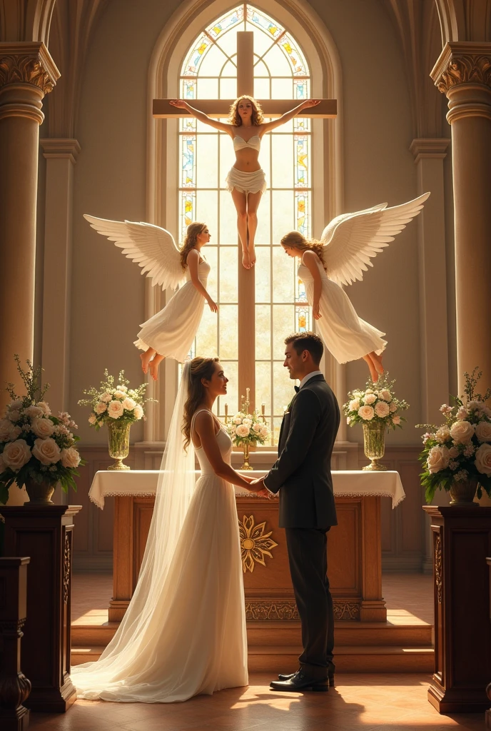 Marrying a couple in a Catholic church with angels watching