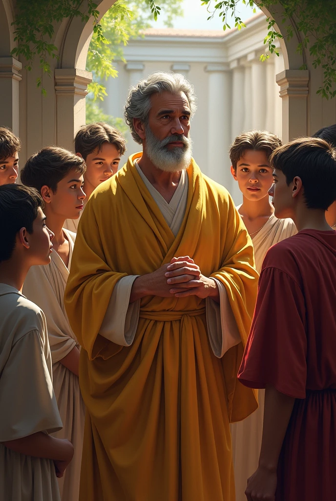Create for me an image of St. Augustine with young people around him 