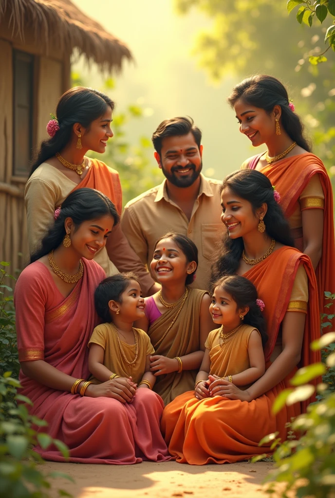 Beautiful young indian couple with their little daughter and a little baby