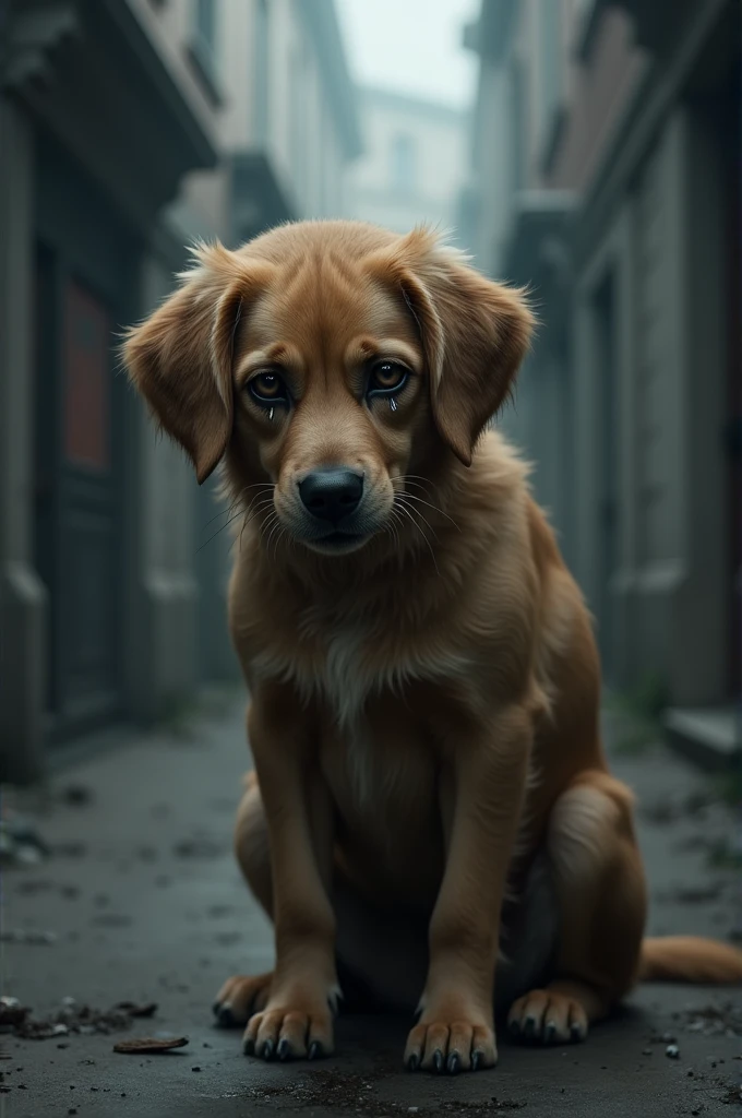 Create a sad and crying dog