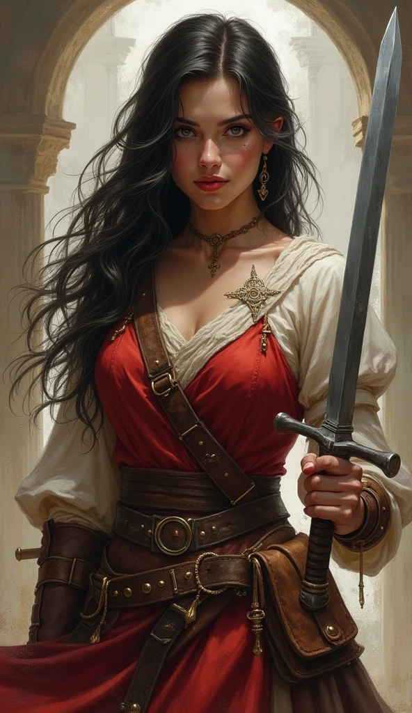 Un primer plano De una mujer sostenienDo un cuchillo en la mano, juego De rol_portrait, balDur's gate character portrait, juego De rol portrait, portrait of a woman warrior, epic juego De rol portrait, Warrior woman, portrait of moDern Darna, fantasy genre portrait, portrait of beDouin D&D, portrait of a barbarian female, fantasy character portrait, una hermosa Warrior woman