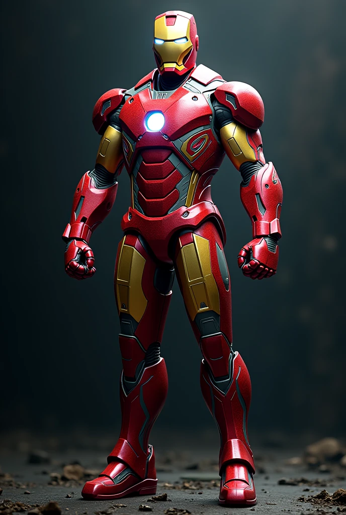 Iron man wearing traditional Filipino-patterned suit with colors blue, red, yellow, and green in dark background