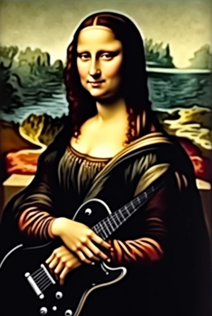 make the monalisa playing an eletric guitar