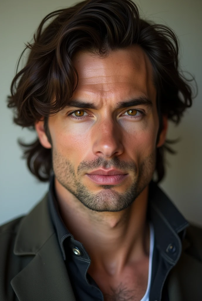 Handsome man with medium length brown hair without mustache