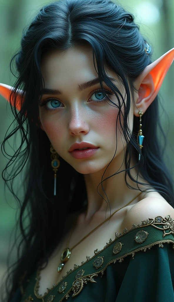 a blue-eyed elf woman with lots of hair and piercings, elf girl, female elf, portrait of an elf, elven, hyperrealistic fantasy art, a portrait of an elf, detailed matte fantasy portrait, detailed fantasy digital art, beautiful forest elf, Focused Elf, fantasy portrait, Elfpunk, Elf Princess, very beautiful elf portrait