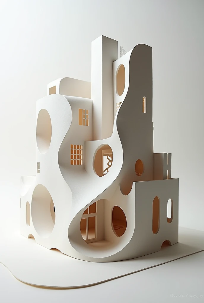 Create a freeform, abstract paper model that captures the essence of Frank Gehry's architectural style, emphasizing fluidity, movement, and organic forms.
This paper model should have a concept design that is related to the philippines and inspires by the architectural style of Frank Gehry.