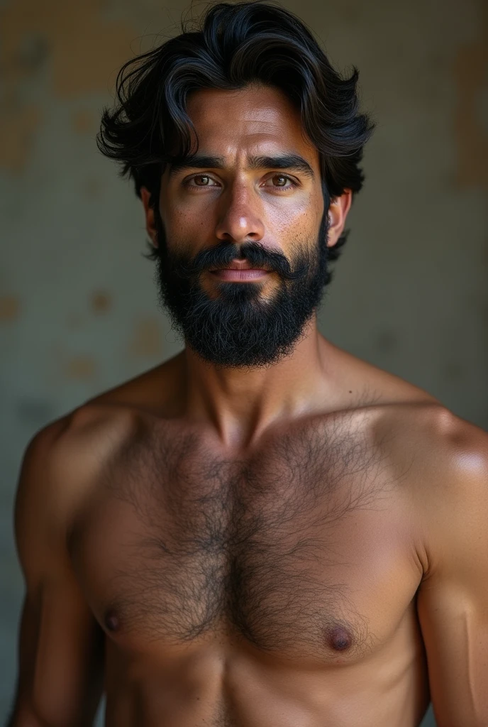 A cute 20 years old latin man , rough dry face skin , full body view, black short beard, short hair