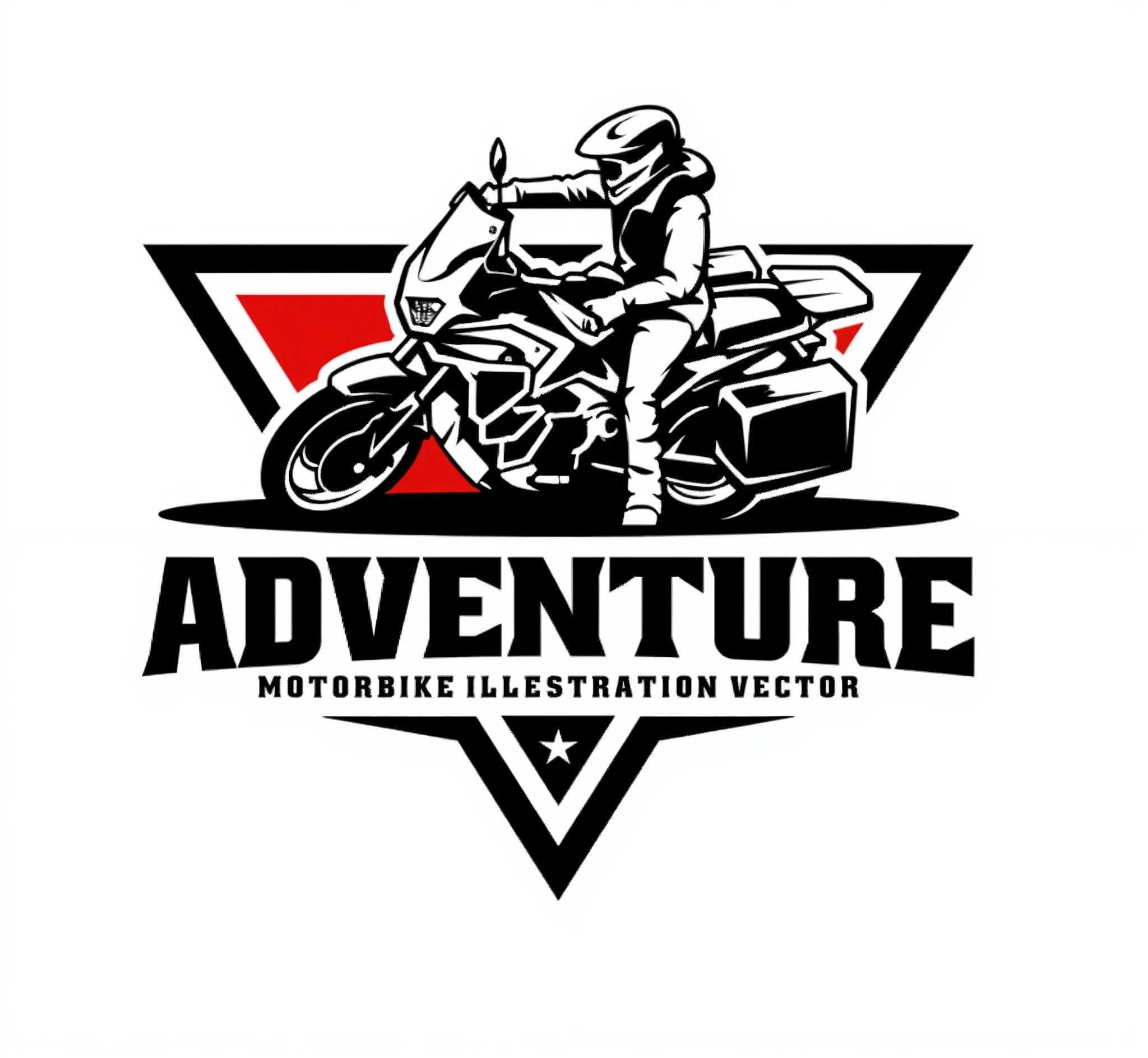 ((vector logo with white border)), ((Honda NC750X model year 2016)) , ((trail bike with suitcases)), ((pirate driving motorcycle)), (((create a vector logo with a white border of a pirate riding a slingshot TRAIL))), mountains background