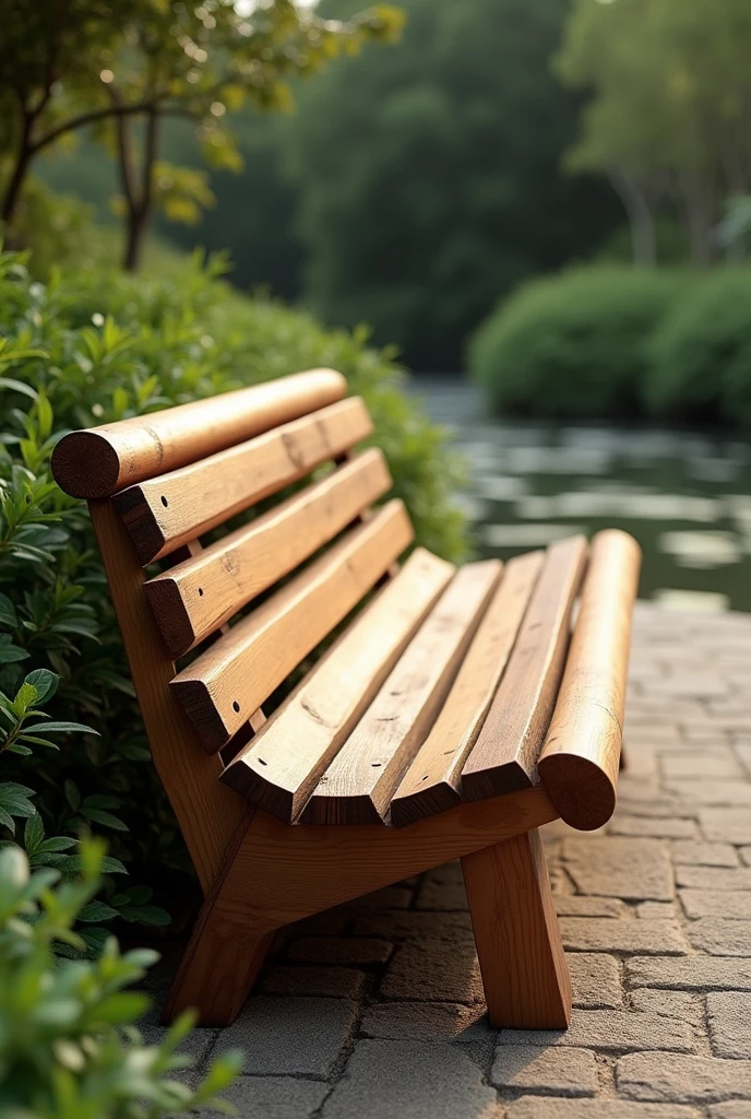 realistic slatted wood bench with space to lie down 