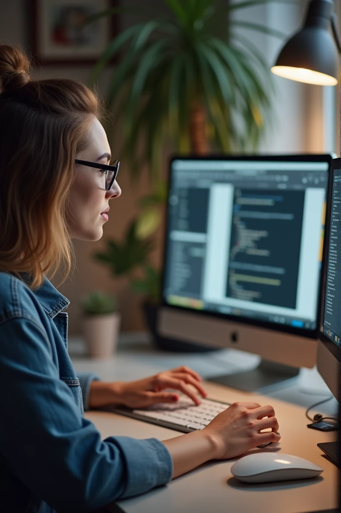 a woman working on her computer,photo realist, focus on the hand with the computer