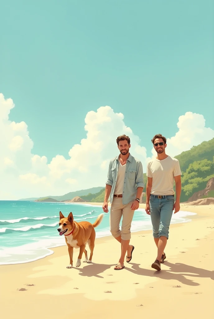 Image of two men and a walking on the beach