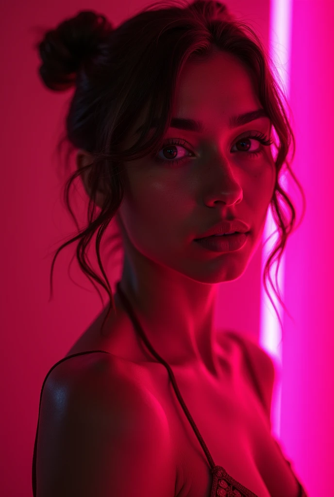 Name Lesly neon pink color with chocolate background