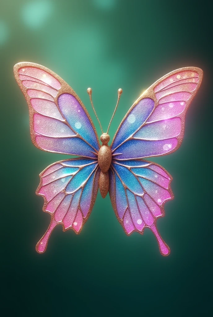 fantasy shining glitter butterfly pink blue silver gold on the green screen.