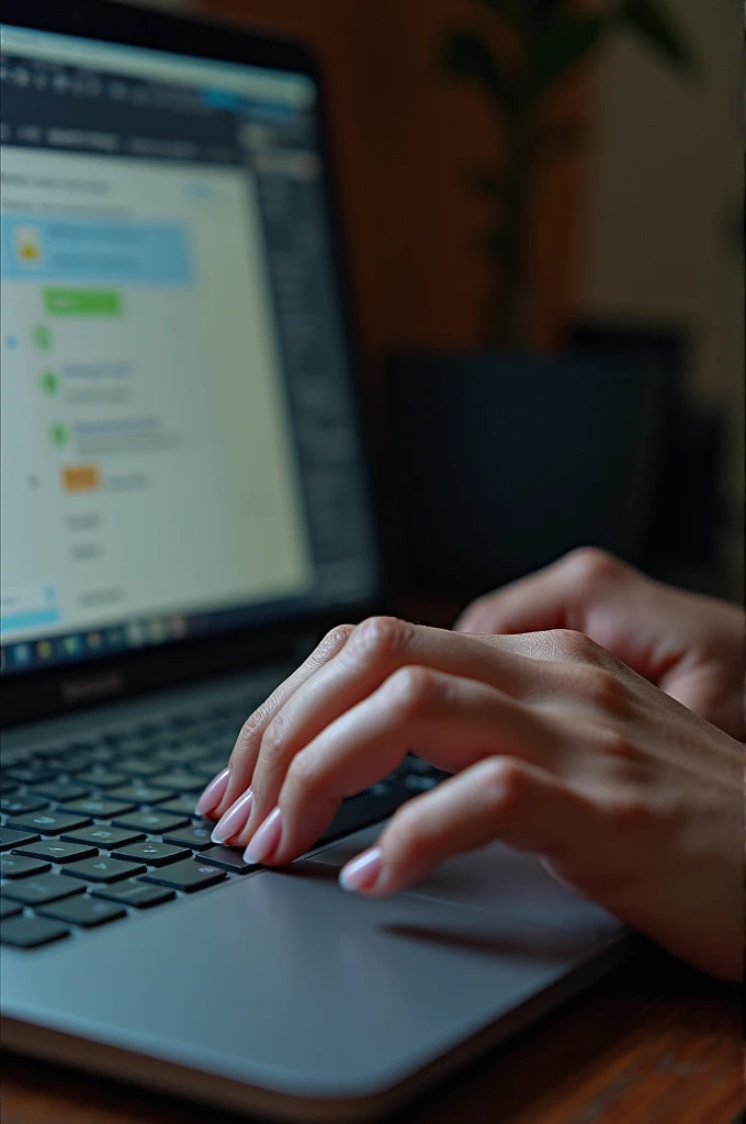 focus on a woman's hand using the computer, realisitic