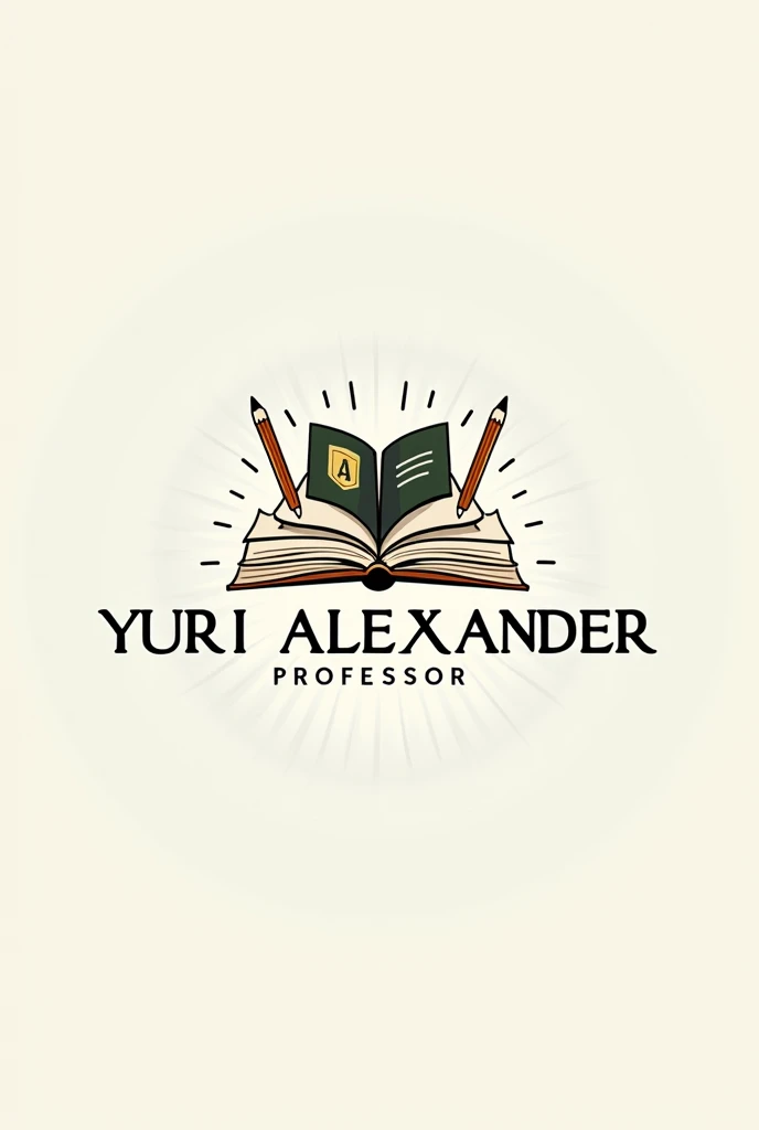 Create a logo with the name of Professor Yuri Alexandre that has books and pencils