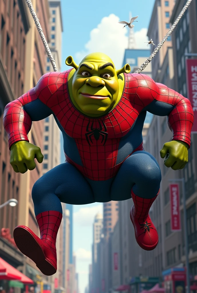 Shrek in spiderman suit
