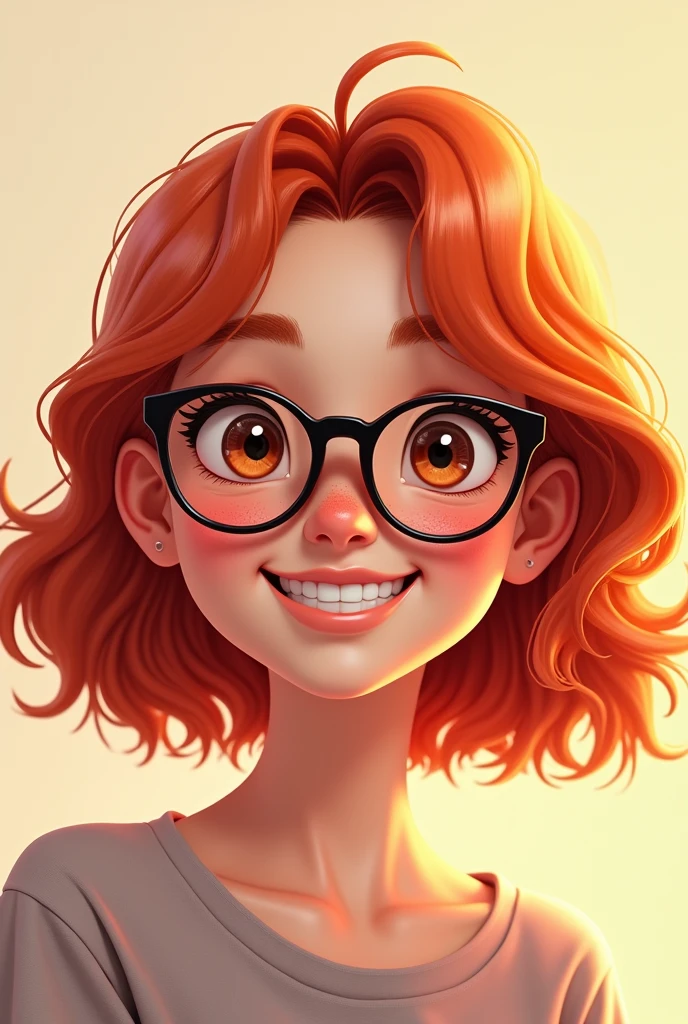 Girl with red hair, glasses and a smile