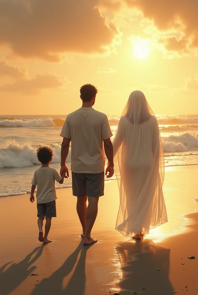 I wanted a picture of my son, my husband and his deceased father walking on the beach, My husband is not very muscular and his father did not die very old., It would be for a tattoo