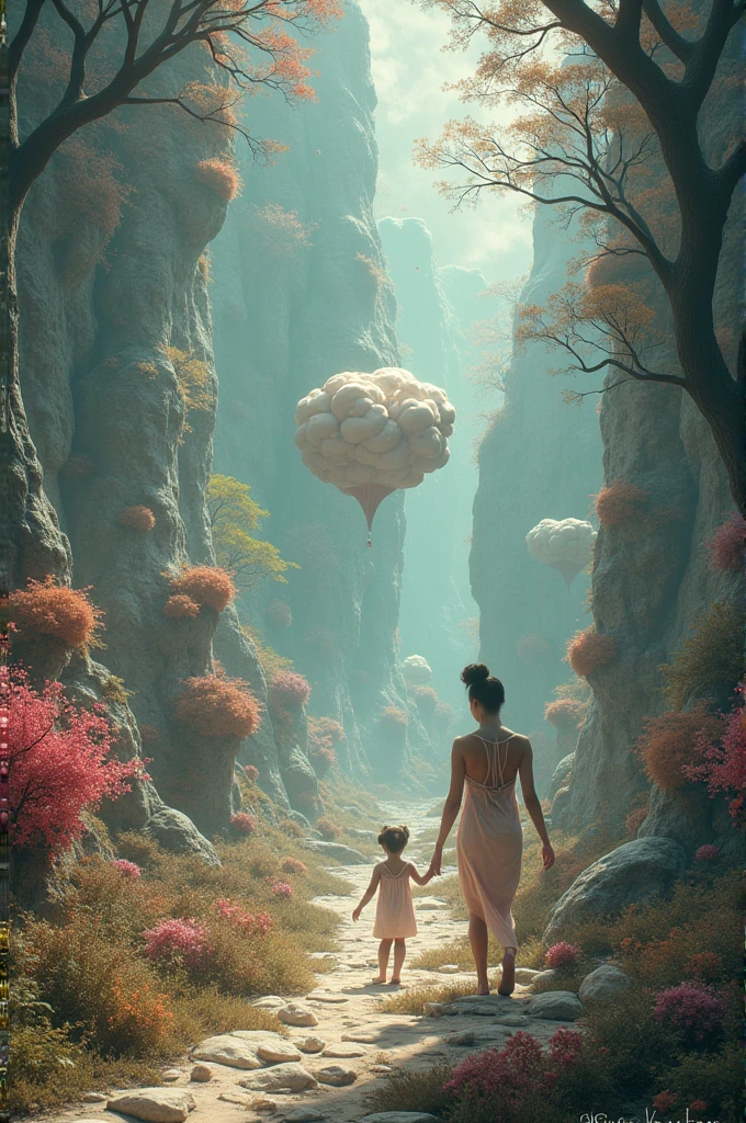 depiction of a surreal and dreamlike environment, where objects and beings defy the laws of physics, creating a sense of wonder and curiosity. The composition might include a blend of organic and geometric shapes