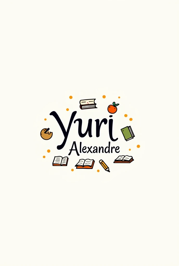 Create a logo with the name of the educator Yuri Alexandre that has books and pencils