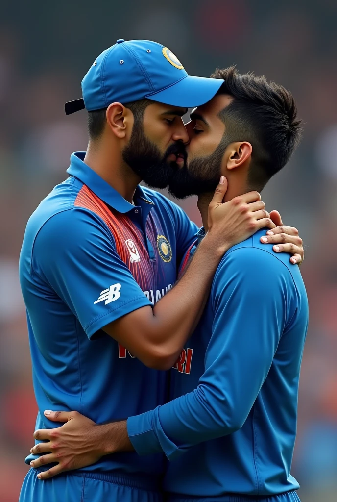 Mahendra Singh Dhoni and Virat Kohli kiss together