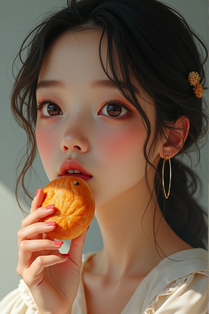 I want a pretty girl who looks like she's thinking about a fish bun in her mind