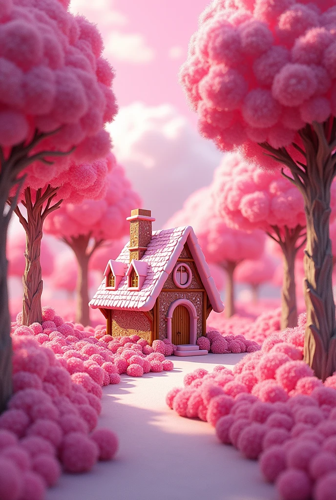 Lots of pink trees、Pink trunk、Pink Sky、Candy House