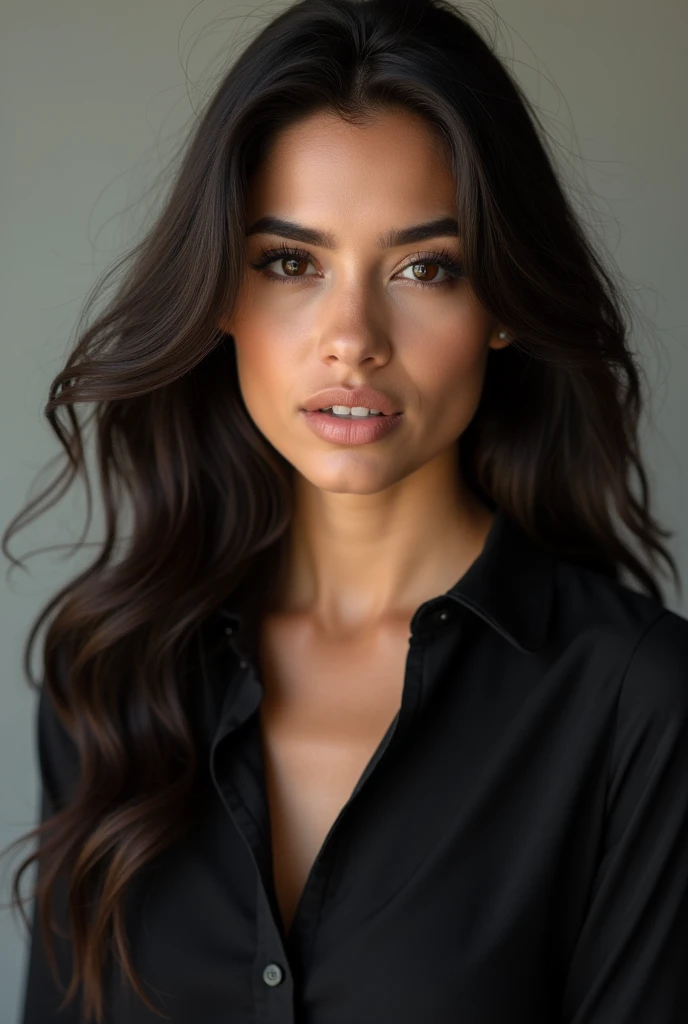 a close-up of a woman with long hair and a black blouse, a photo of Gina Pellón, instagram, taquisma, beautiful Latina face, 30 year old woman from Cuba, Violeta Myers, looks like Laura Barriales, fernanda suarez, Júlia Fontes, Alanis Guillén , beautiful mexican woman, looks like fabiula birth