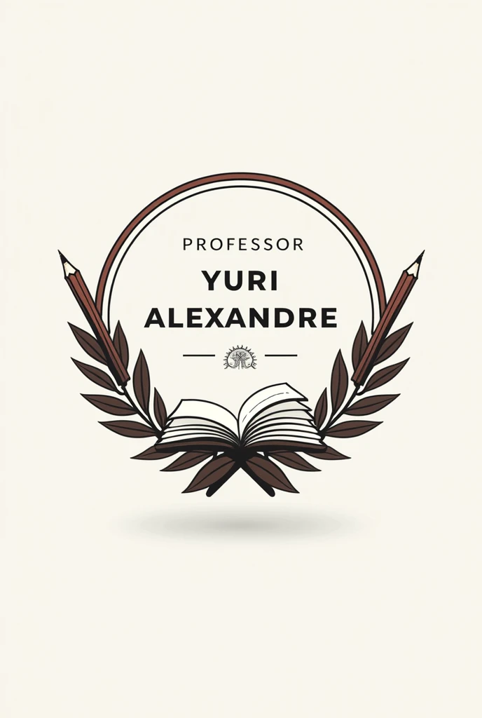 Create a round logo with the name of Professor Yuri Alexandre that has books and pencils