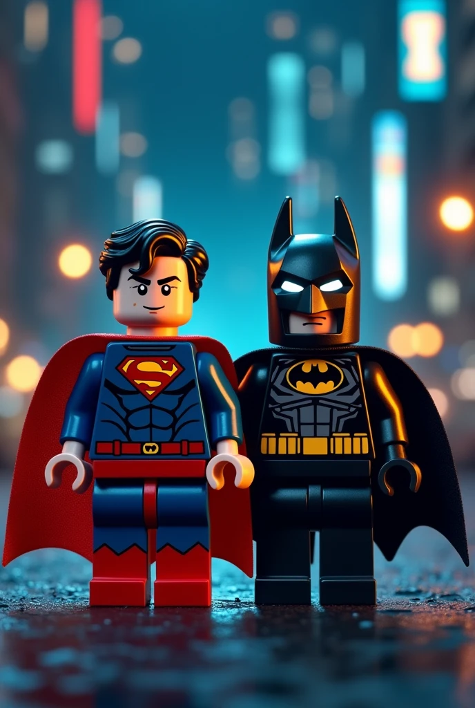 Superman and Batman in lego art, night