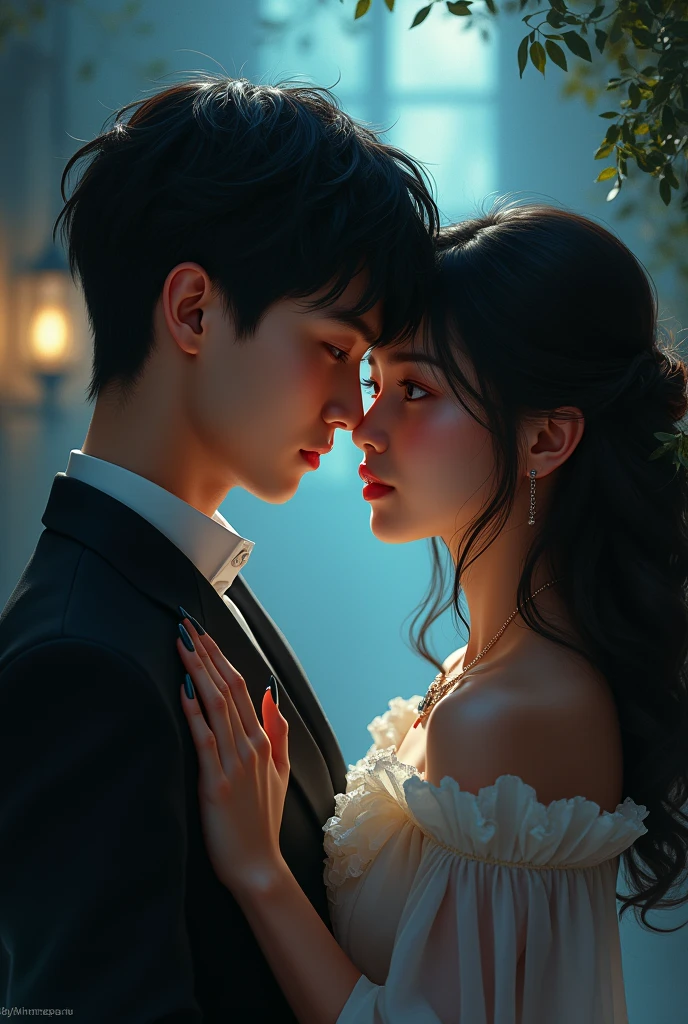 Create a realistic book cover photo of a handsome, innocent and idol like a 20 years old filipino-korean seminarian and a handsome charismatic and cute vampire. A story of a man and man