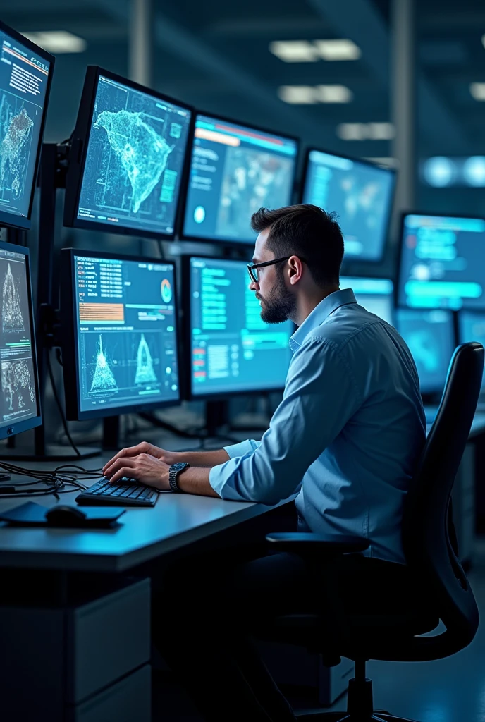 A man hanging out at work, computer security system 