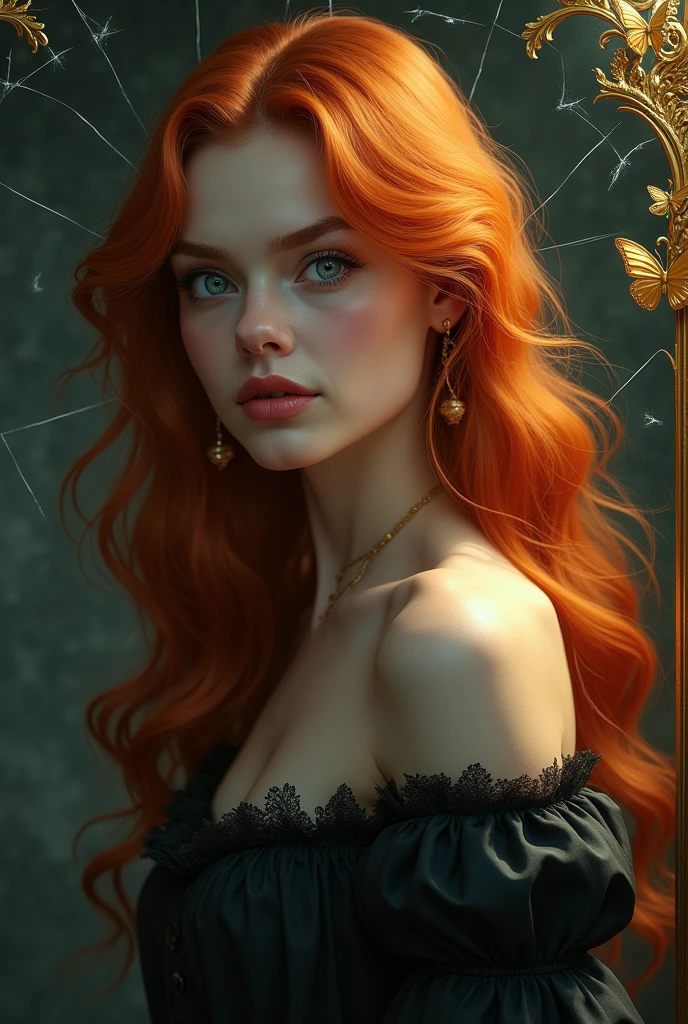 (solo, full body photo:1.3), (action packed:1.3), (haze, fog, mist:1.3), chiaroscuro, best quality, photorealistic, 1woman, (cute), (24yo:1.2), redhead, long ginger hair highly detailed, 1700'S, digital photography, art by artgerm and ruan jia and greg rutkowski surreal painting gold butterfly filigree, broken glass, (masterpiece, sidelighting, finely detailed Fashionable eyes: 1.2) (perfect oval large eyes that gazes at the viewer), beautiful detailed face, blue gorgeous perfect eyes, (blonde hair ponytail), (attractive young woman:1.3), (thick amazing hair), (seductive:1.1), (blushing:1.1)