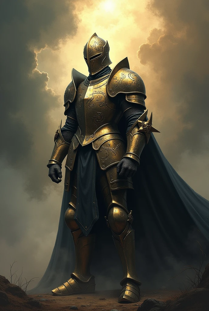 A medieval knight in legendary armor representing light and darkness 
