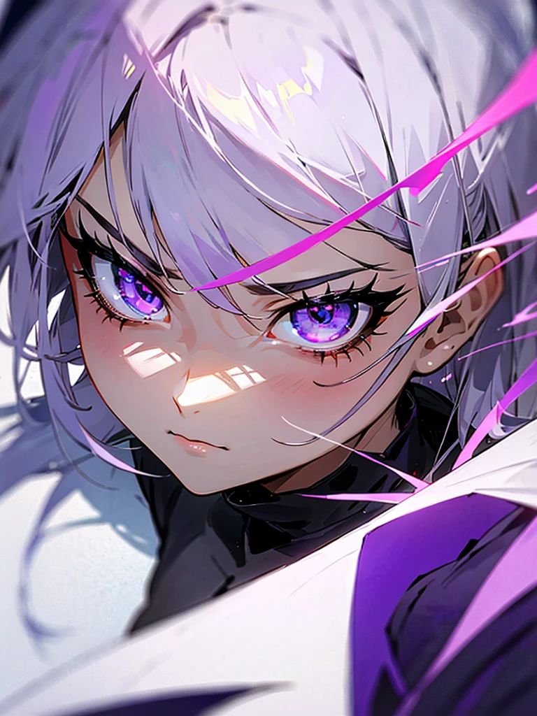 Beautiful fierce eyes silver hair purple eyes