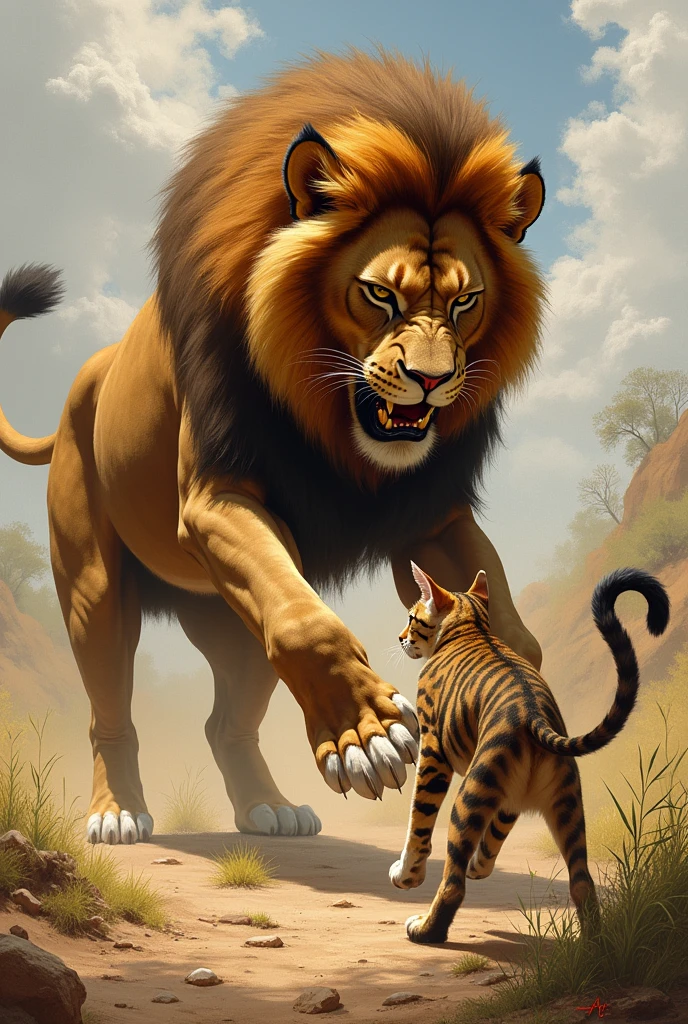 Lion kills cat