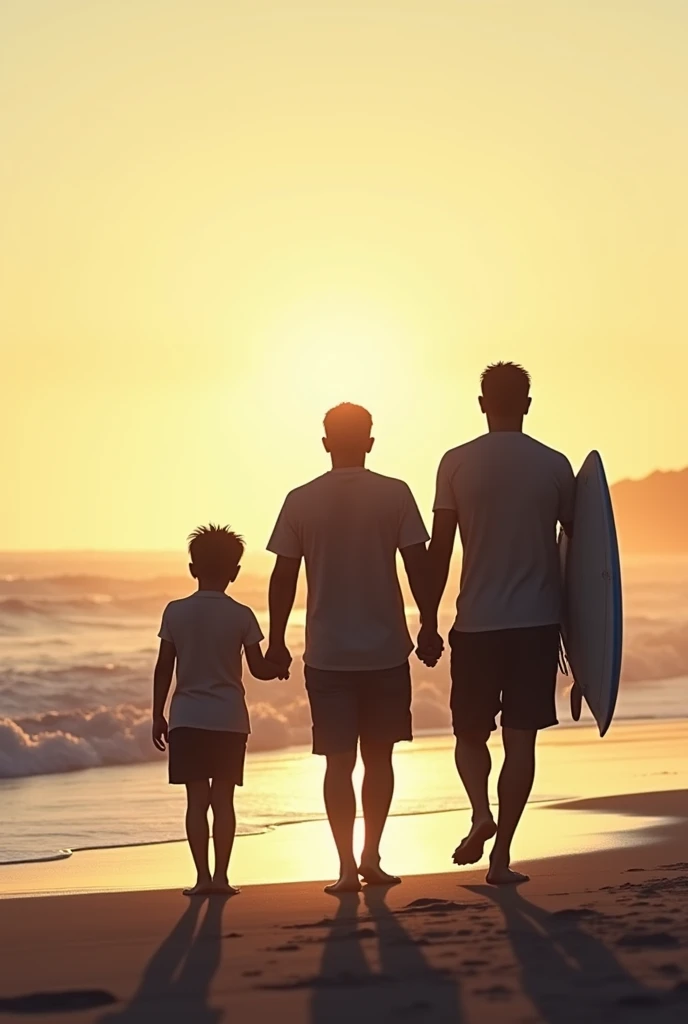 I wanted a silhouette of my son, my husband and his deceased father walking on the beach, His father is carrying a surfboard in his hand. My husband is not very muscular and his father did not die very old., It would be for a tattoo. there are 2 adult men and 1 child