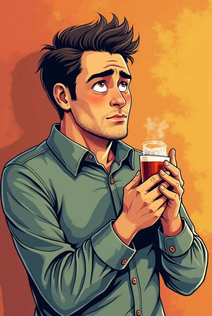 Illustration of a man who looks distressed from being full