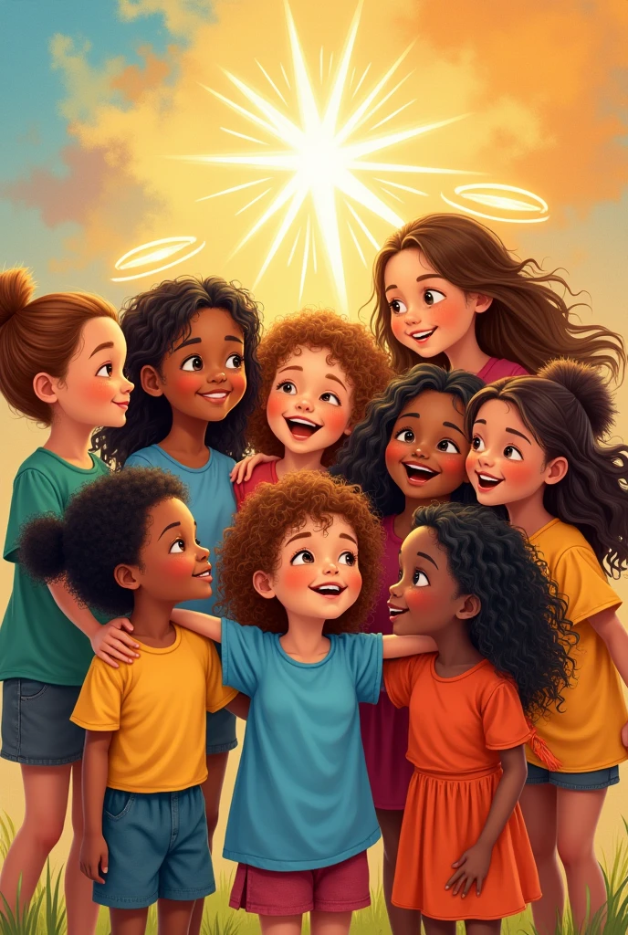 Print for a cult children&#39;s blouse with children of different colors With this phrase :Let the children come to me and do not hinder them., for of such is the kingdom of God.. Lucas 18:16